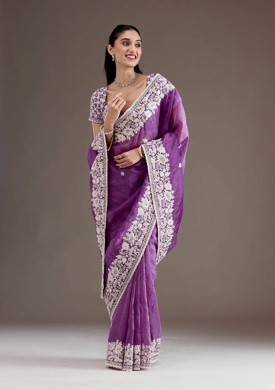 Purple Color Silk Embroidered Saree Blouse