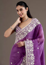 Load image into Gallery viewer, Purple Color Silk Embroidered Saree Blouse
