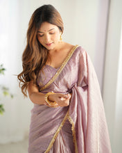 Load image into Gallery viewer, Dusty Mavua Gold Crush Silk Ready to Wear Complete Saree Blouse
