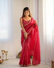 Load image into Gallery viewer, Rani Pink Gold Crush Silk Fully Stiched Ready to Wear Saree
