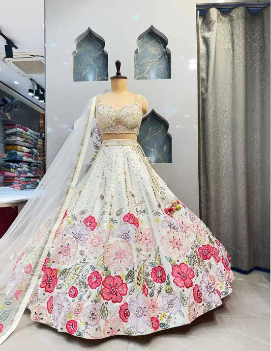 Function Wear Georgette Real Mirror Work Embroidered Lehenga Choli