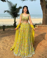 Load image into Gallery viewer, Green Color Soft Net Real Mirror Work Mehndi Wear Lehenga
