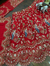 Load image into Gallery viewer, Bridal Wear Red Georgette Heavy Embroidered Semi Stitched Lehenga Choli
