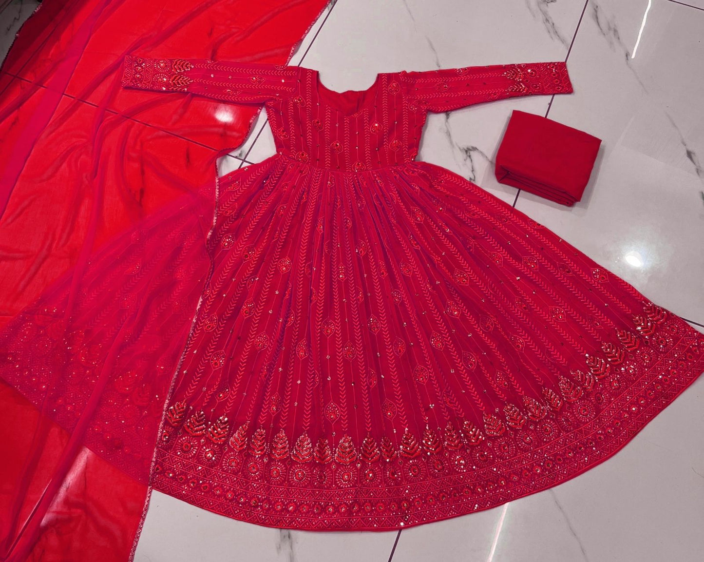 Red Color Georgette Anarkali Stitched Salwar Suit