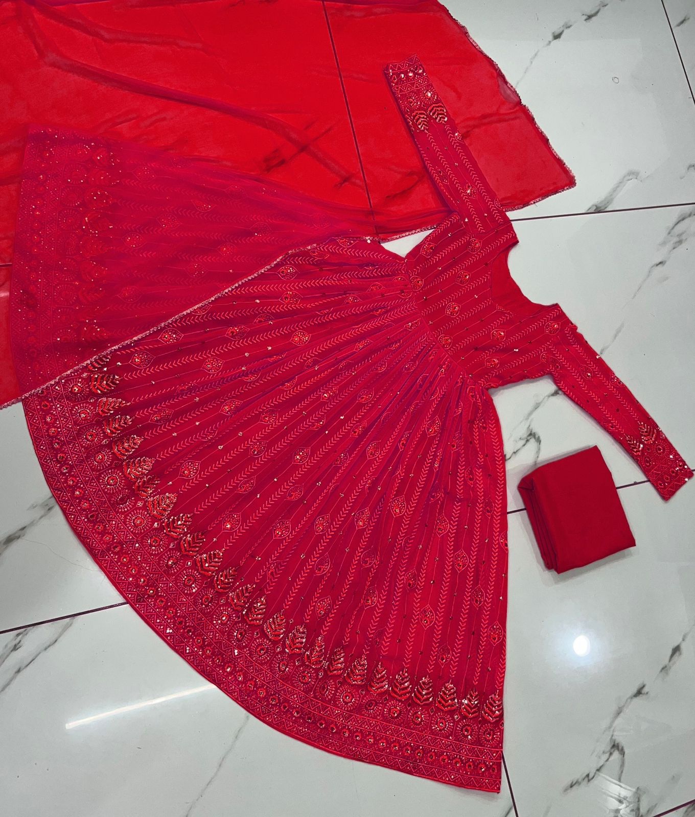 Red Color Georgette Anarkali Stitched Salwar Suit