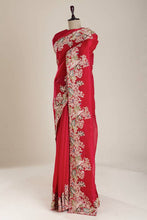 Load image into Gallery viewer, Red Jimmy Chhu Fabric Fancy Cut Work Border Saree
