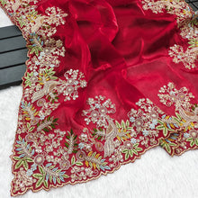 Load image into Gallery viewer, Red Jimmy Chhu Fabric Fancy Cut Work Border Saree
