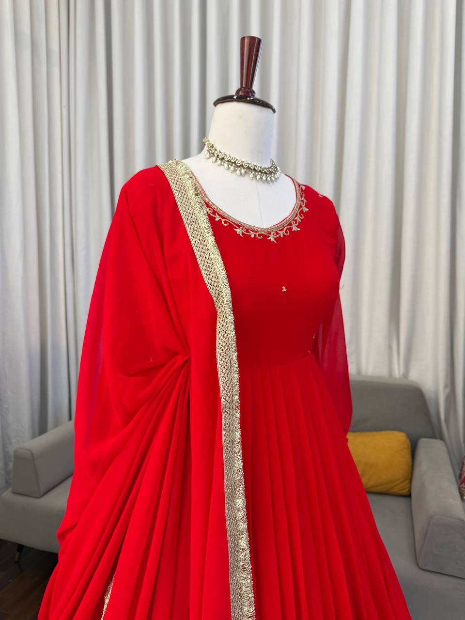 Red Long Anarkali Gown with Dupatta – Wedding & Festive Wear