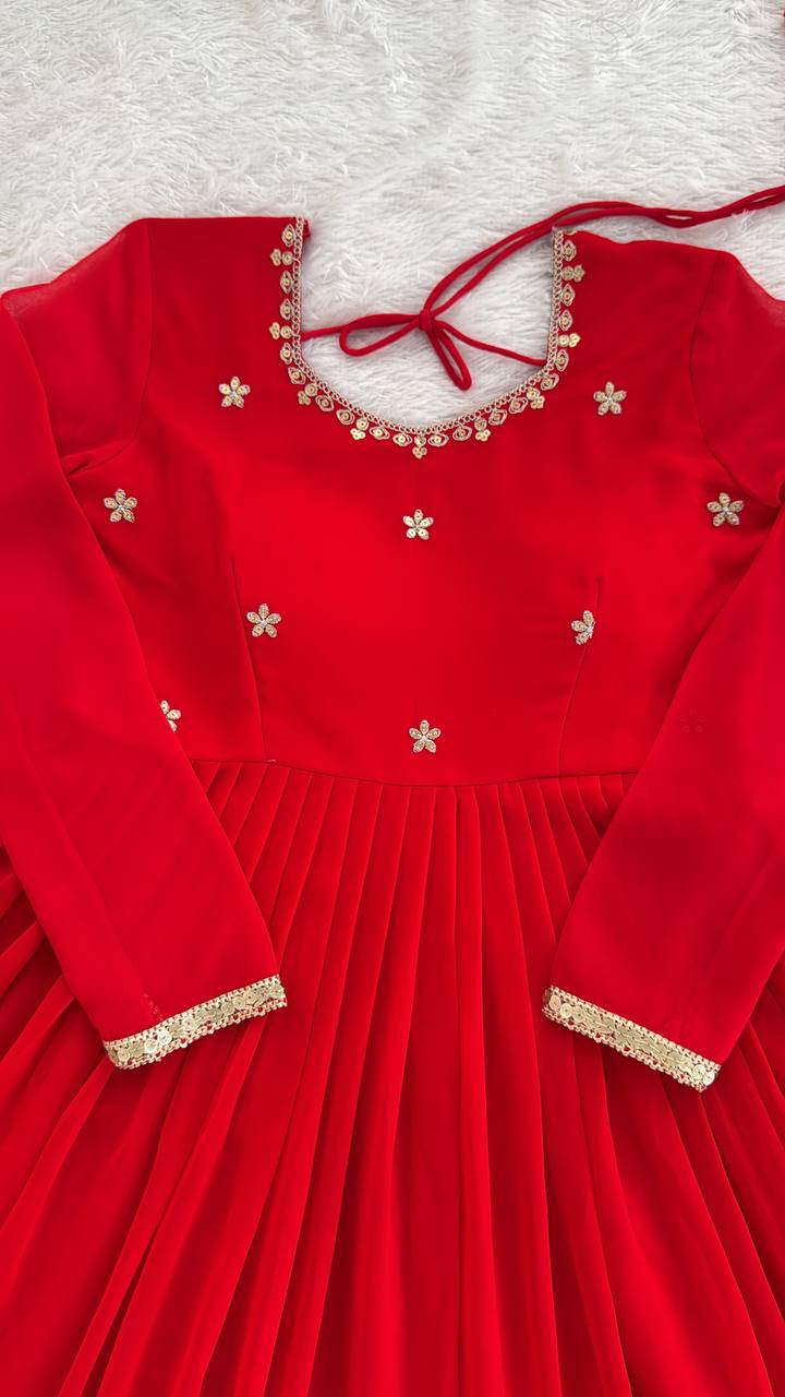 Red Long Anarkali Gown with Dupatta – Wedding & Festive Wear