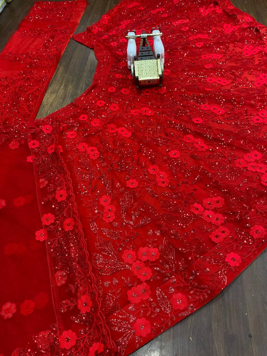 Red Color Soft Net Embroidered Lehenga Choli