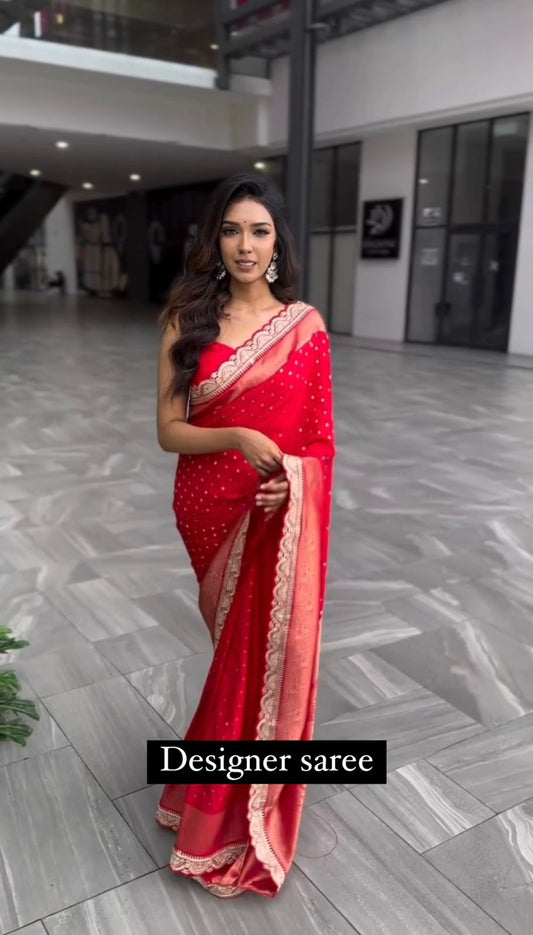 Red Kota Silk Embroidered Border Saree Blouse