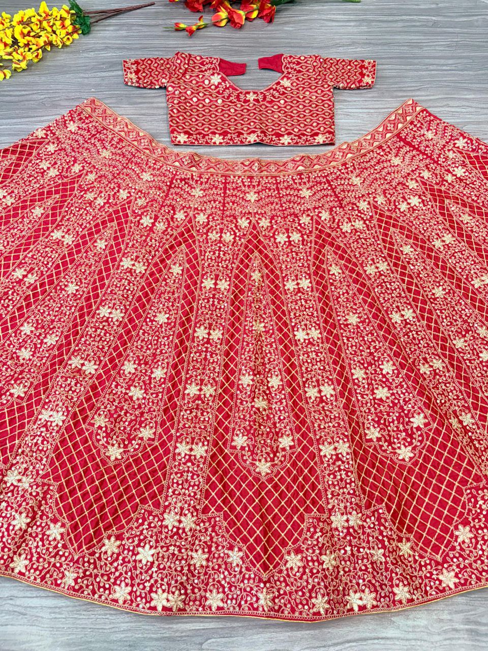 Wedding Wear Satin Silk Heavy Embroidered Lehenga Choli