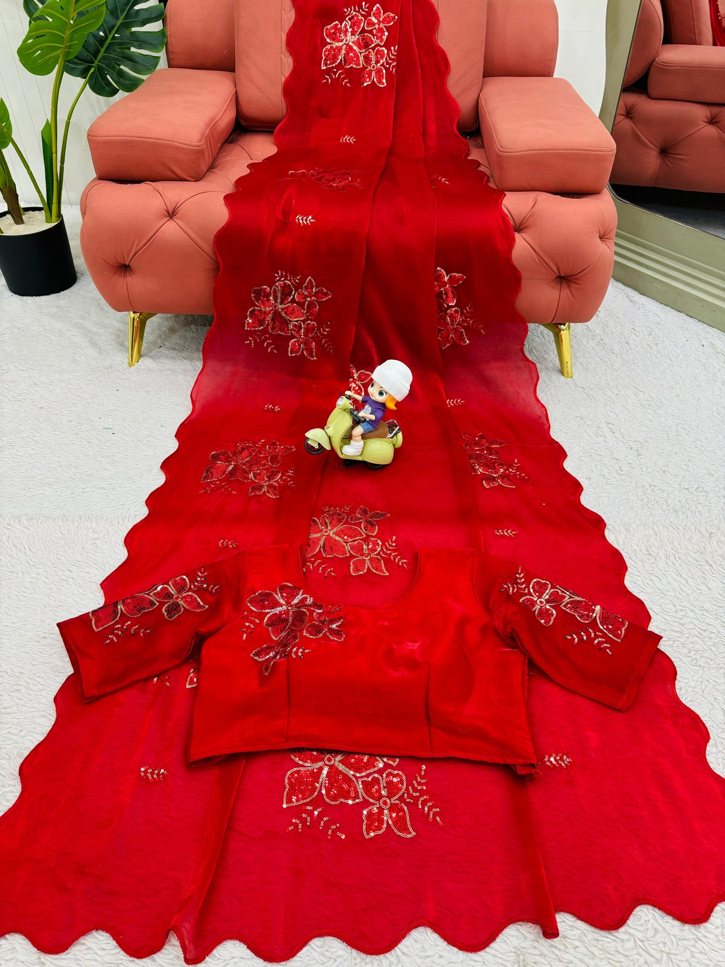 Function Wear Red Color Jimmi Chu Silk Sequence Work Saree Blouse