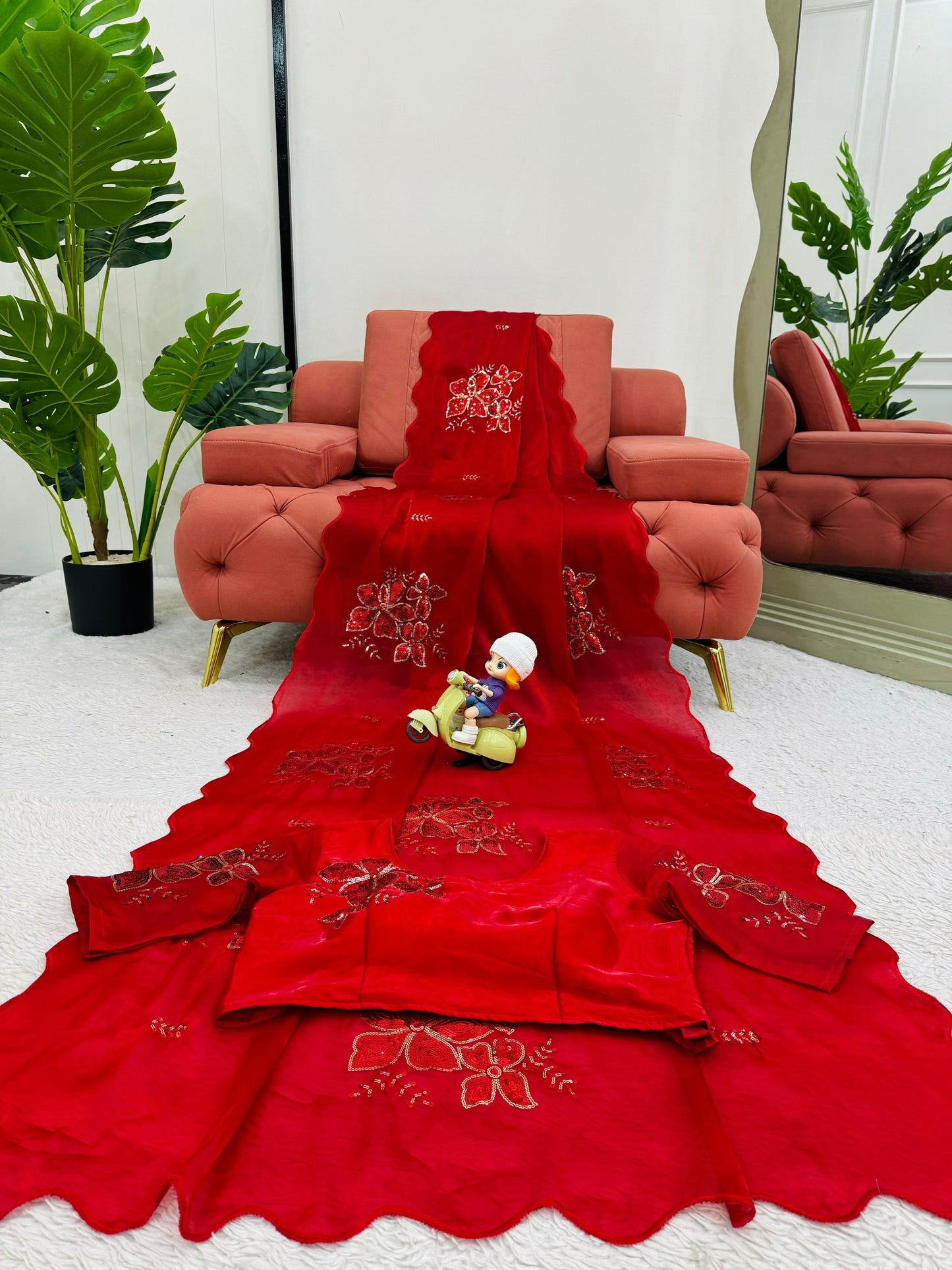 Function Wear Red Color Jimmi Chu Silk Sequence Work Saree Blouse