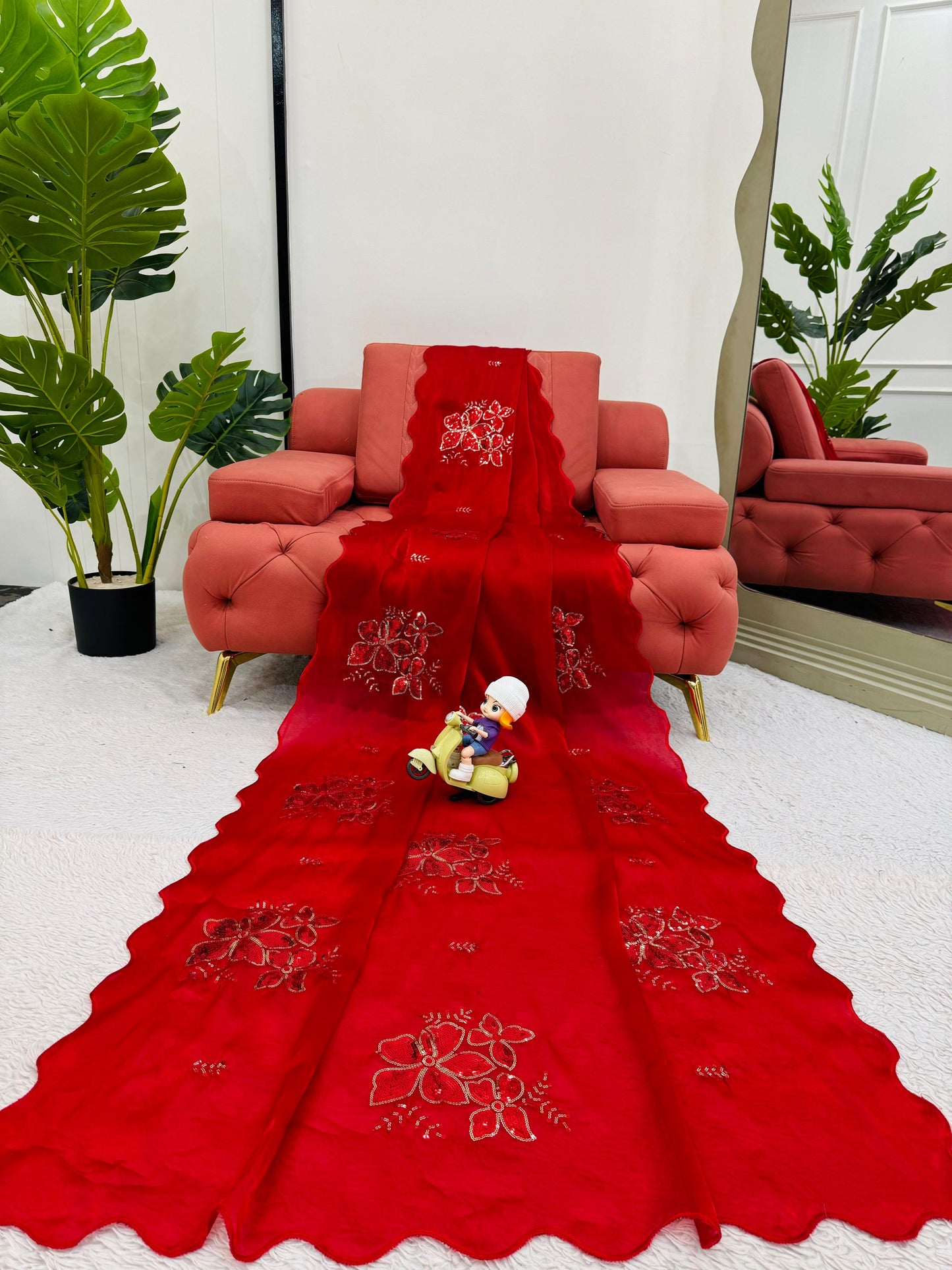 Function Wear Red Color Jimmi Chu Silk Sequence Work Saree Blouse