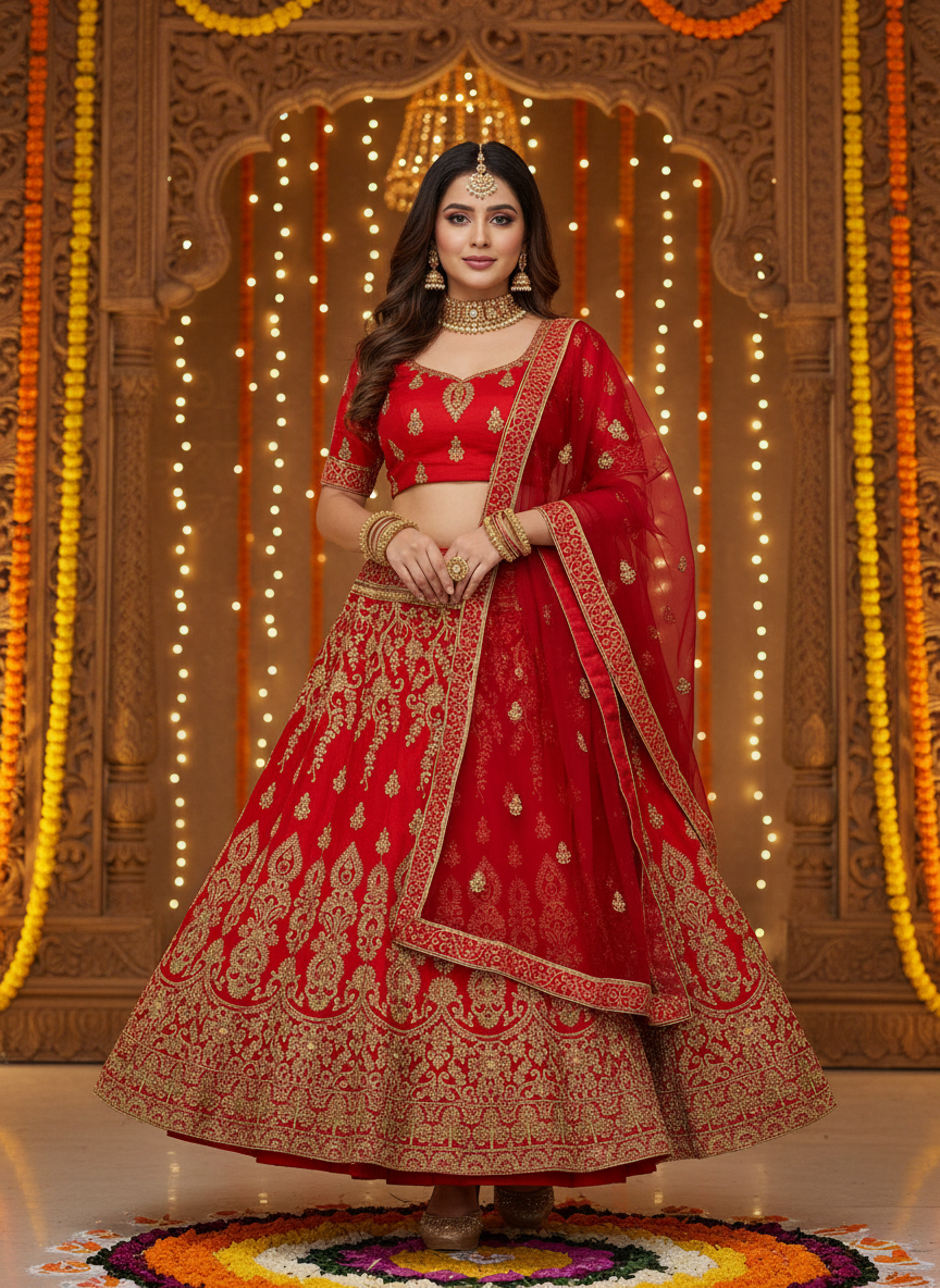 Sale ! Sale ! Red Wedding Wear Lehenga Choli At Lotshot rate