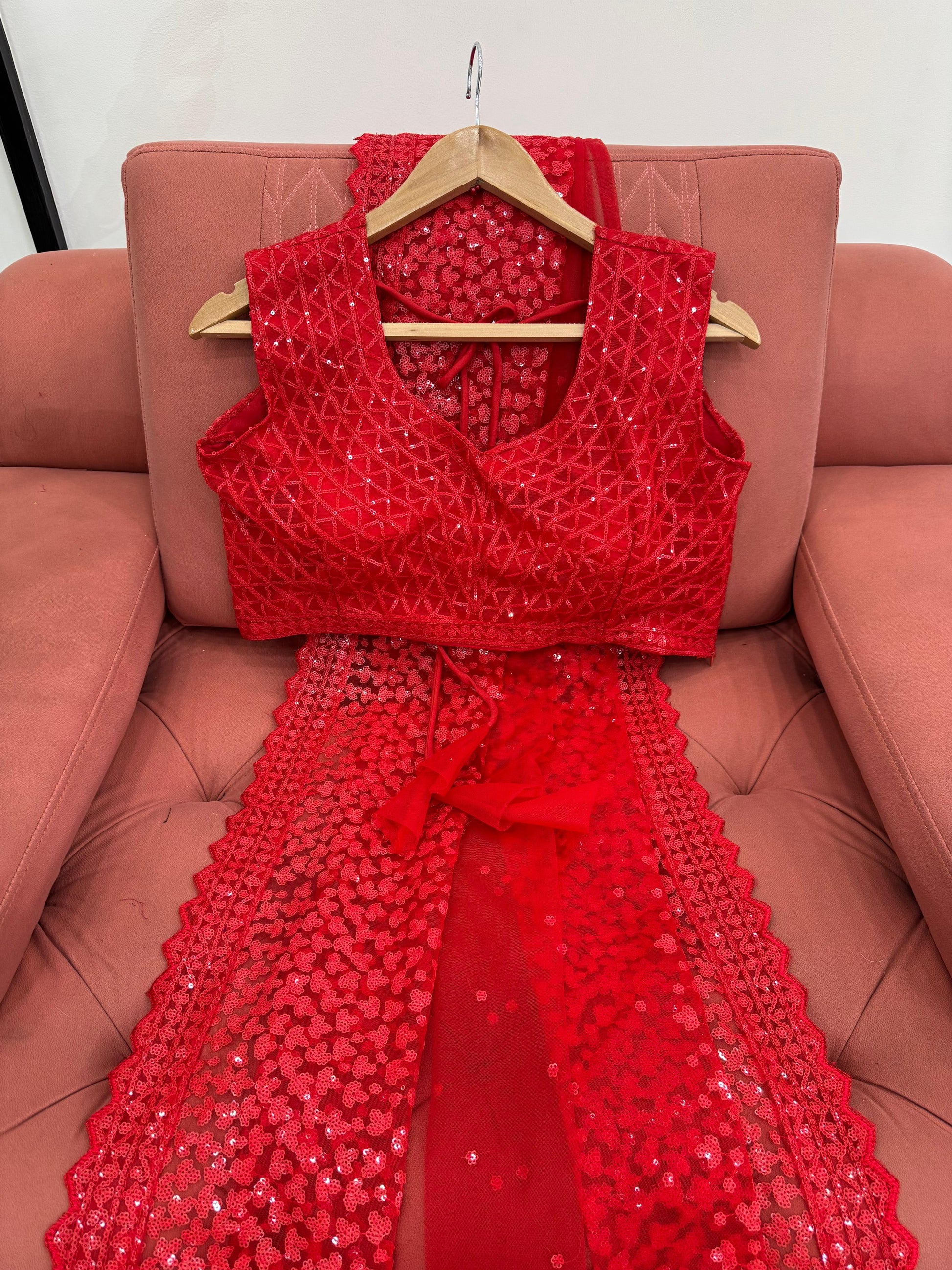 Red Color Soft net Heavy Work Saree