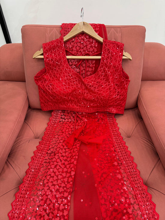 Red Color Soft net Heavy Work Saree