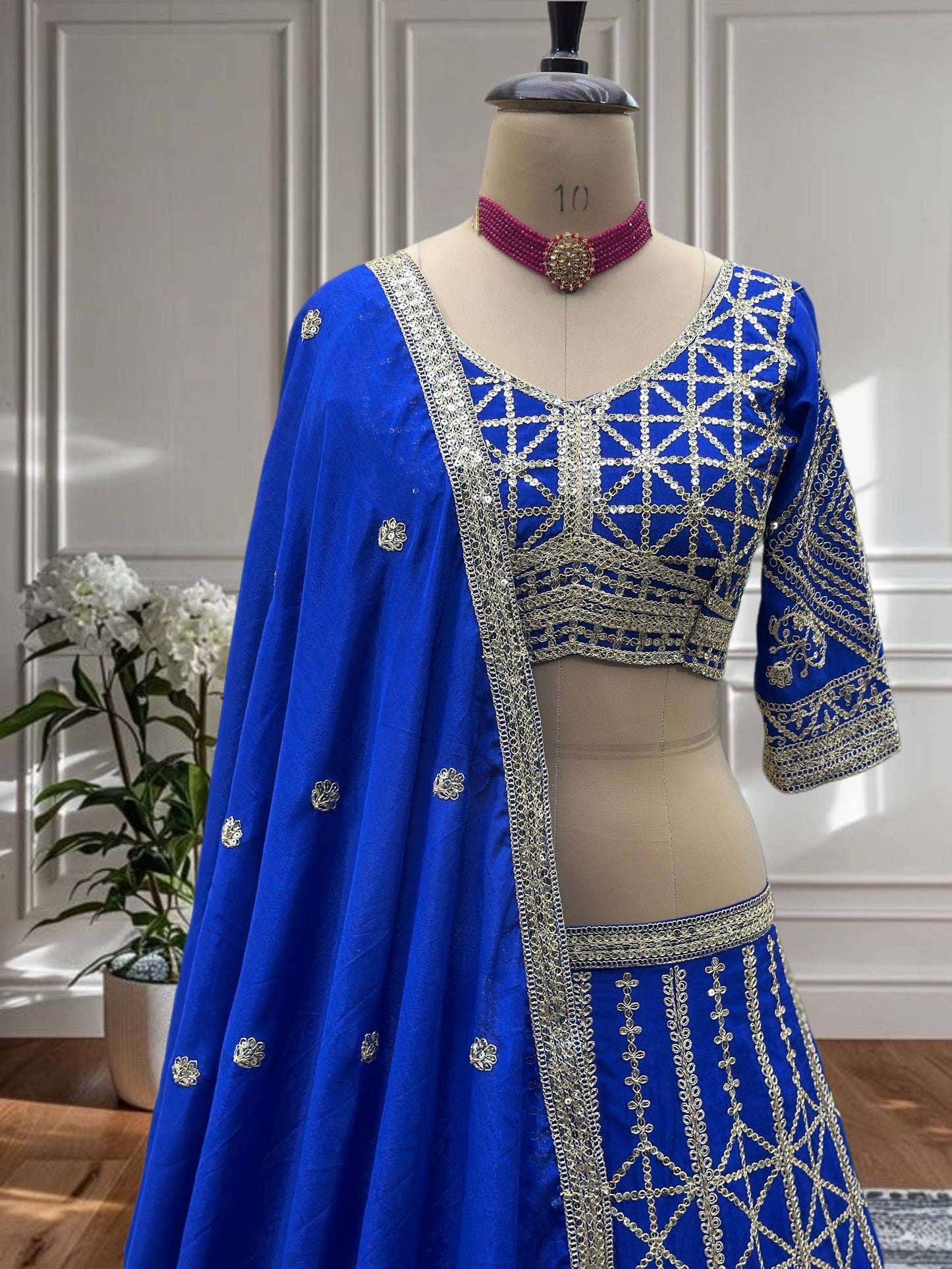 Royal Blue Chinon Silk Sequence Coding Work Lehenga Choli