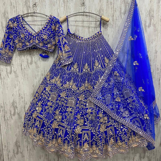 Blue Color Net Sequence Embroidered Party Wear Lehenga Choli