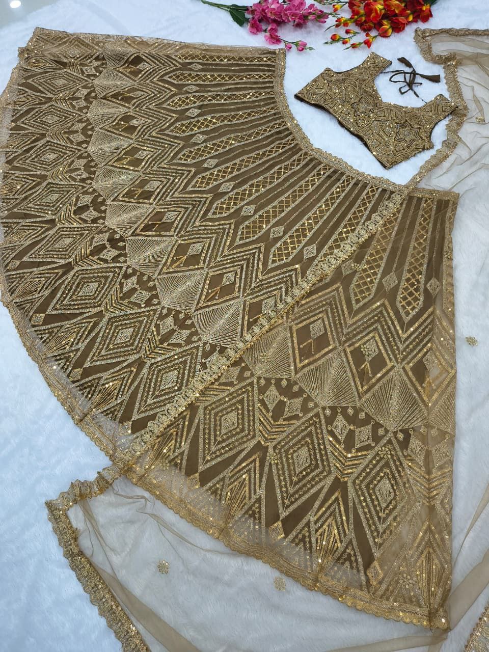 Royal Golden Sequins Embroidered Butterfly Net Lehenga Choli
