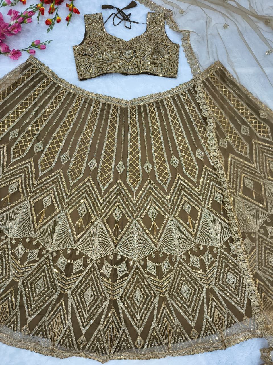 Royal Golden Sequins Embroidered Butterfly Net Lehenga Choli