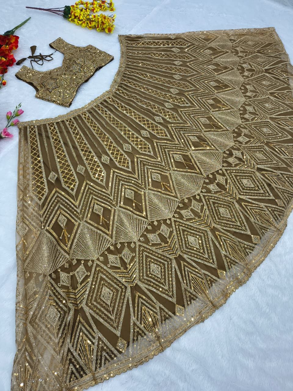 Royal Golden Sequins Embroidered Butterfly Net Lehenga Choli