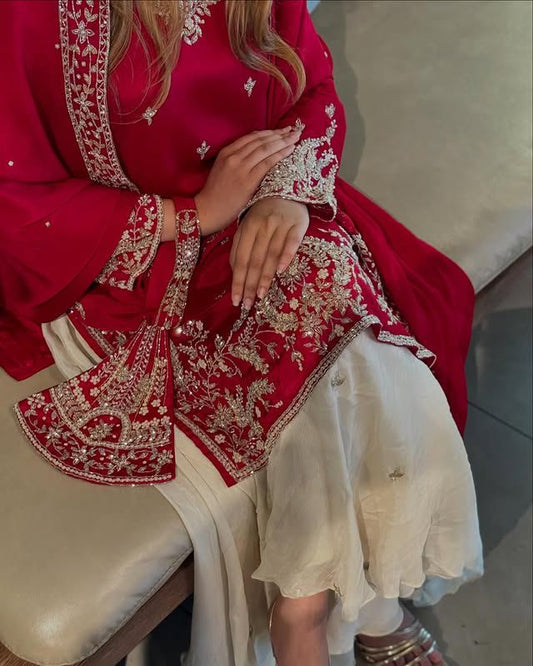 Party Wear Silk Coding Work Fully Stitched Plazo Suit Set