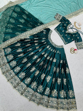 Load image into Gallery viewer, Rama Color Silk Thread Sequence Embroidered Lehenga Choli
