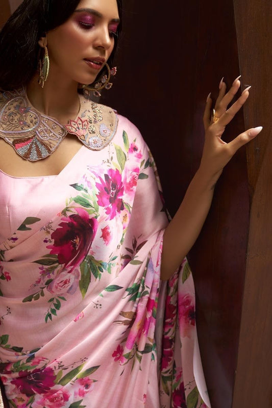 Function Wear Satin Silk Printed Saree