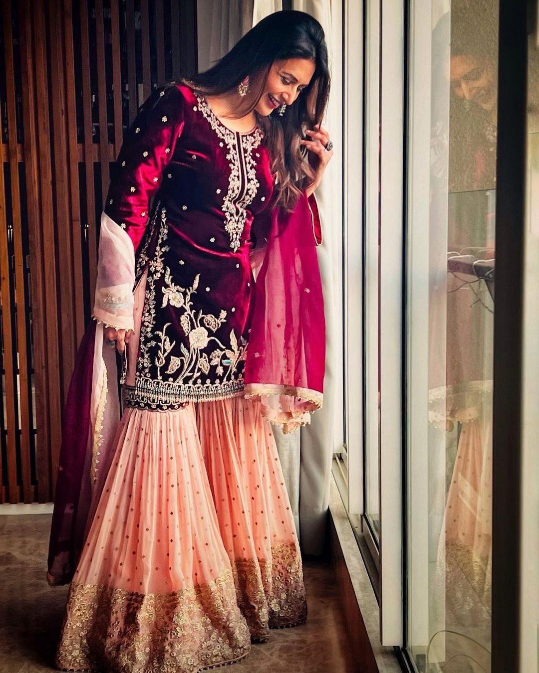 Party Wear Velvet Embroidered Full Stiched Sharara Suit