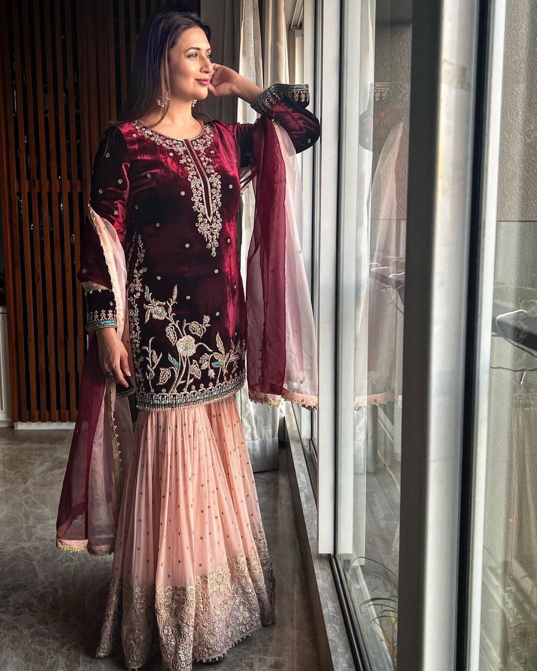 Party Wear Velvet Embroidered Full Stiched Sharara Suit