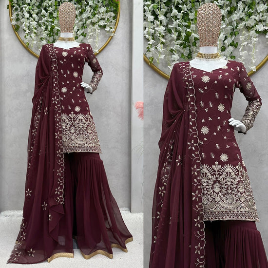 Ready To Wear Georgette Embroidered Work Sharara Suit Set