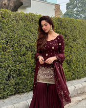 Load image into Gallery viewer, Ready To Wear Georgette Embroidered Work Sharara Suit Set
