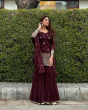 Load image into Gallery viewer, Ready To Wear Georgette Embroidered Work Sharara Suit Set
