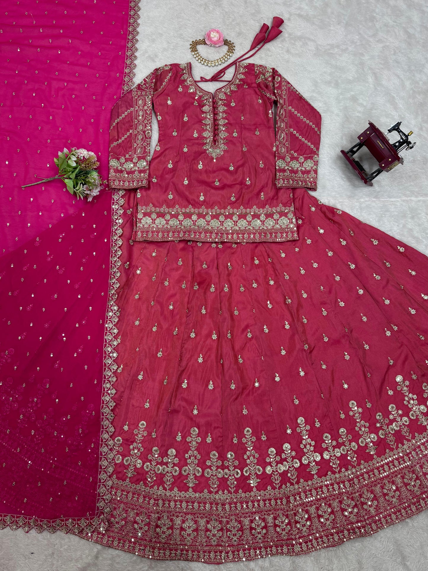 Party Wear Silk Embroidered Top Lehenga Dupatta