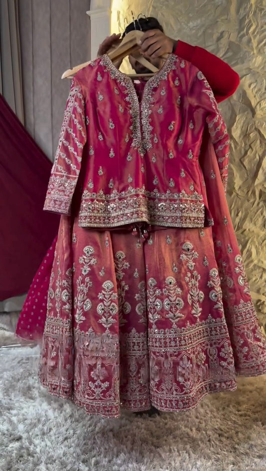 Party Wear Silk Embroidered Top Lehenga Dupatta