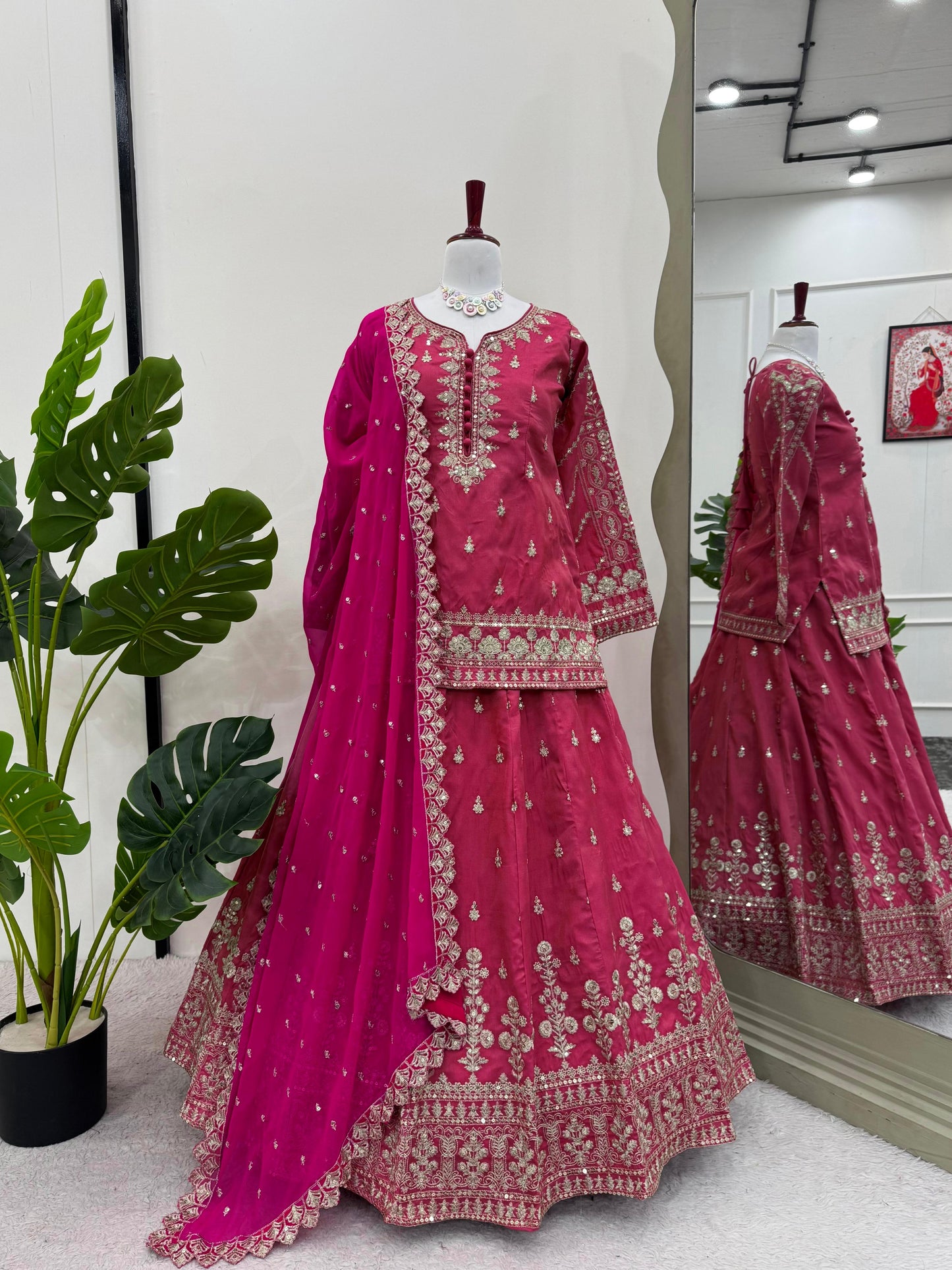 Party Wear Silk Embroidered Top Lehenga Dupatta