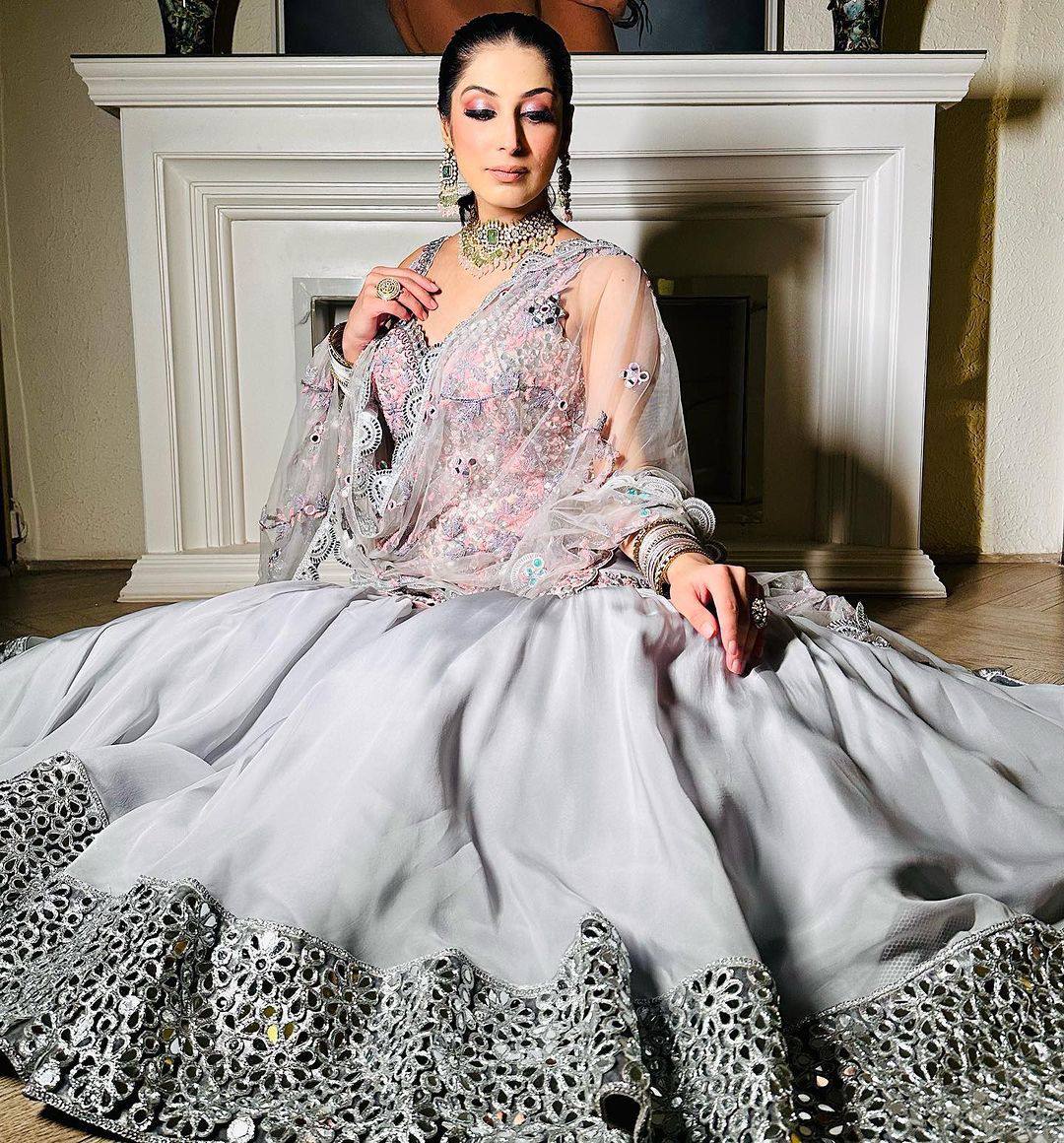Grey Color Georgette Sequence Work Stitched Sharara Suit