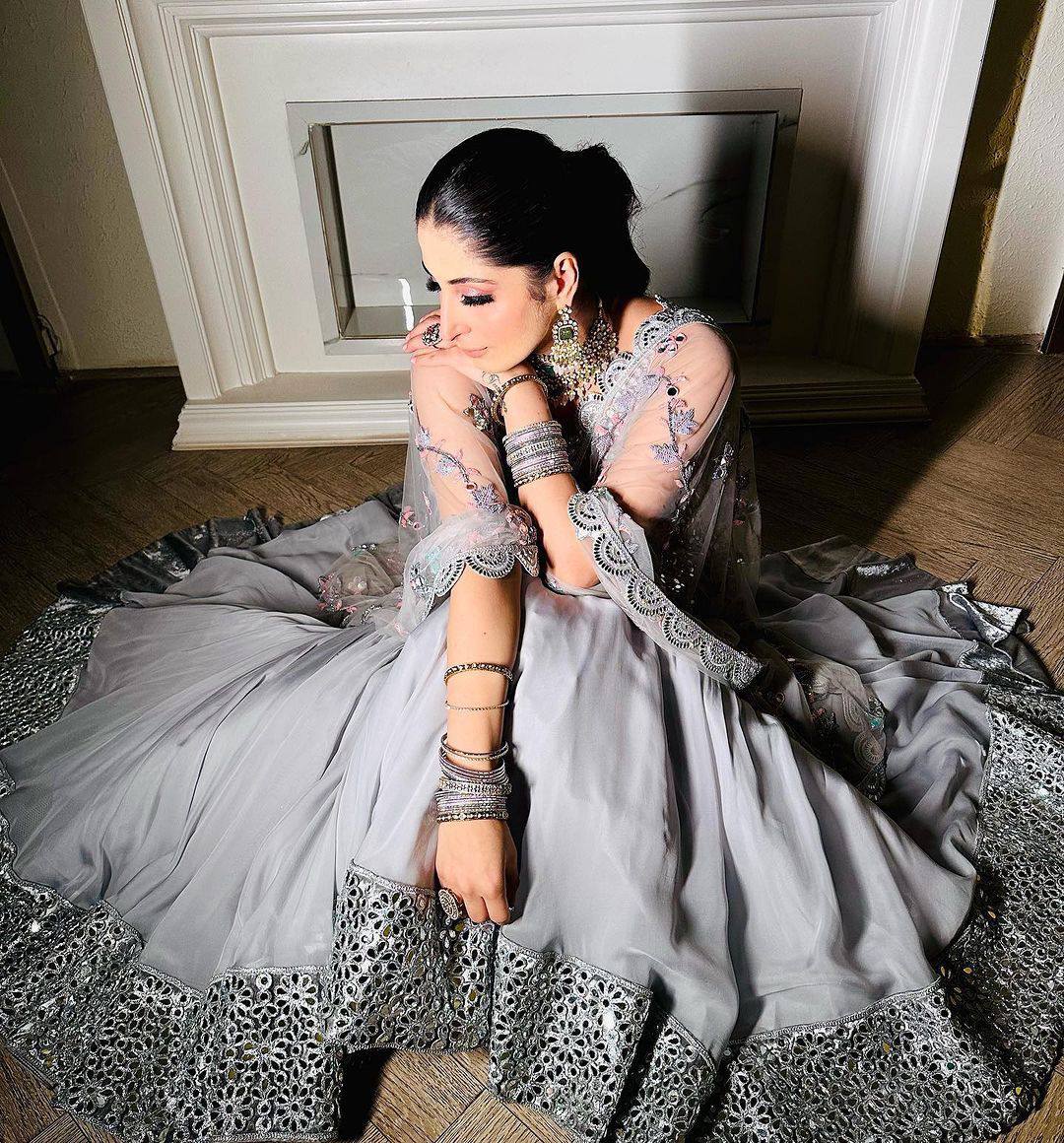 Grey Color Georgette Sequence Work Stitched Sharara Suit