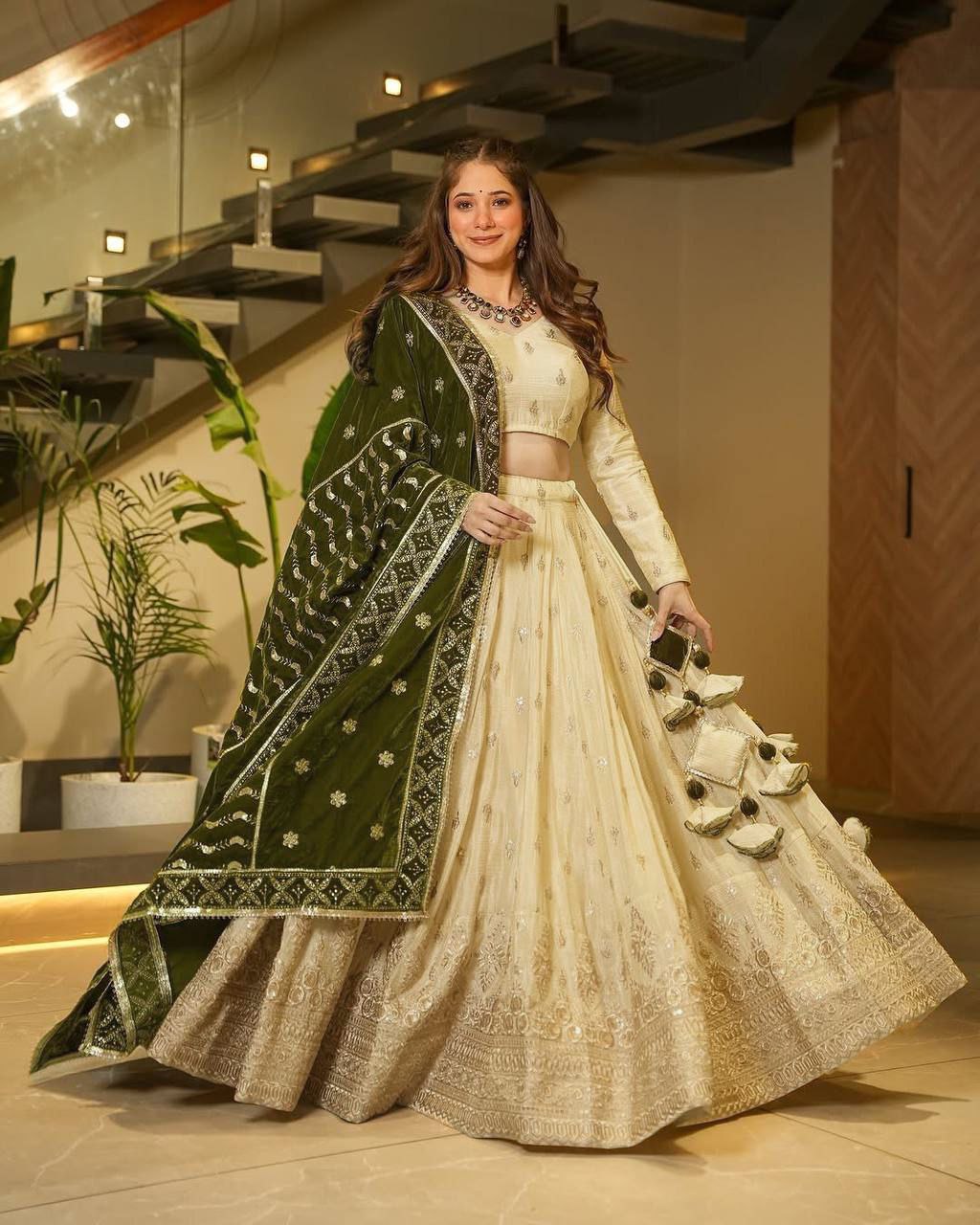 Party Wear Silk Lehenga Choli with Heavy Work Velvet Dupatta