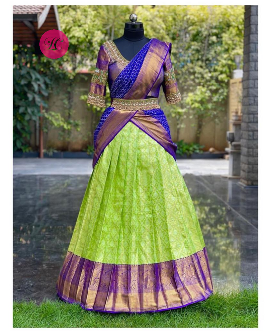 Green Blue Combination Kanjivaram Silk Half Saree