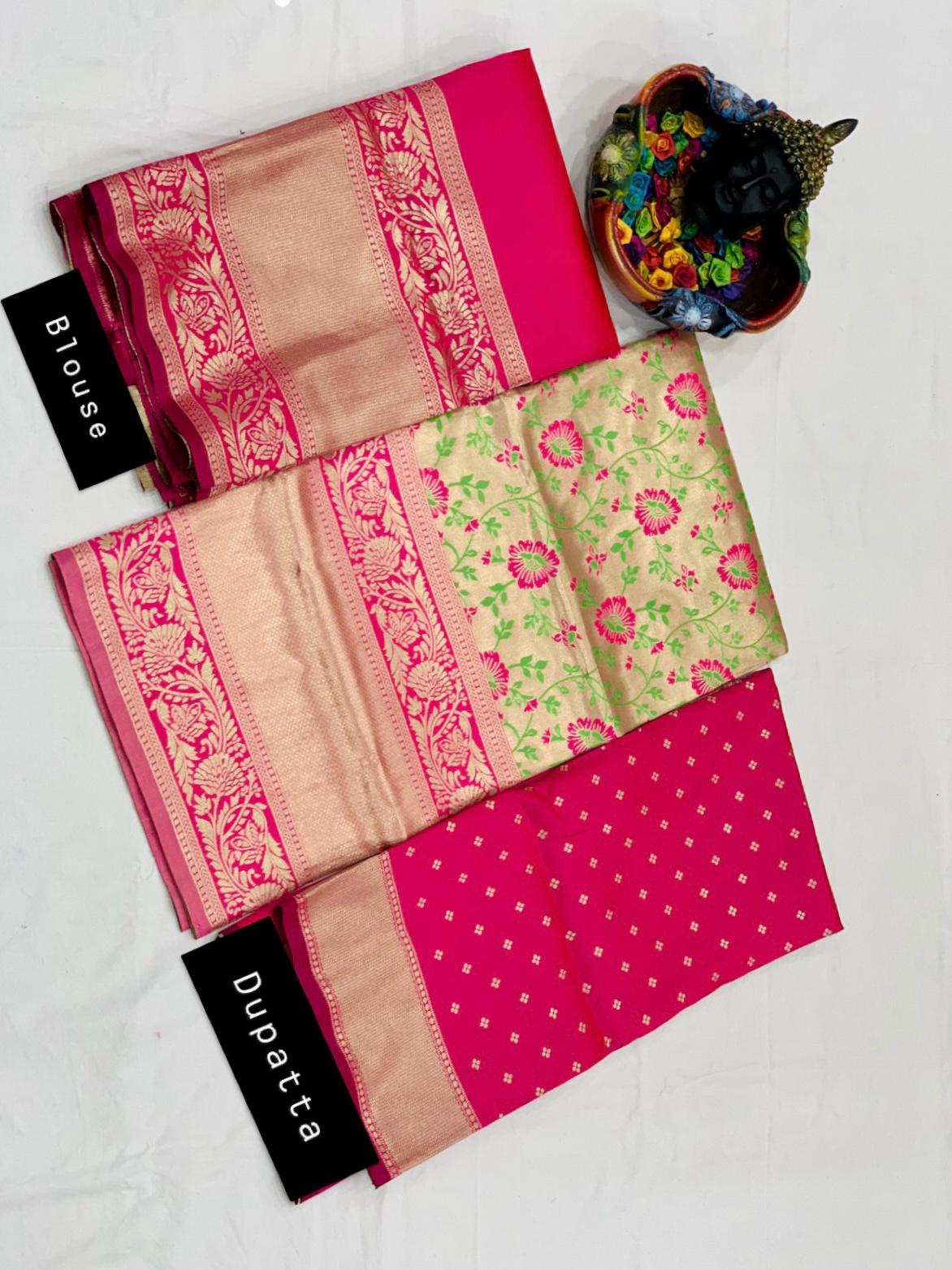 Mehndi Color Kanjivaram Silk Half Lehenga Saree