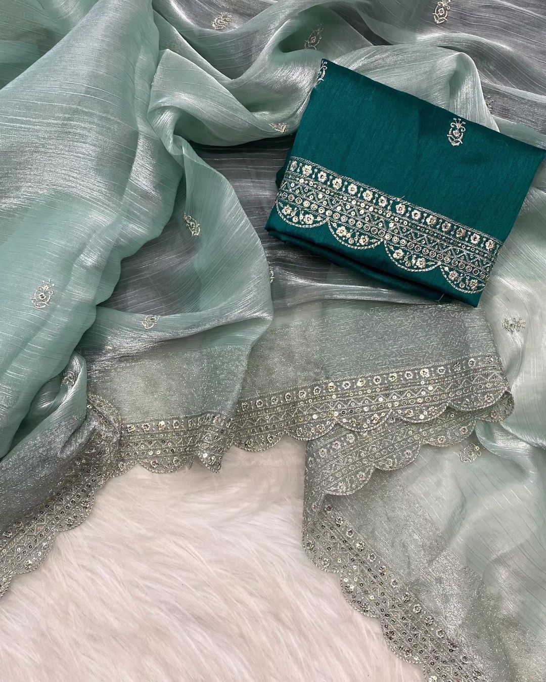 Burbarry Silk C Pallu Sequence Work Party Wear Saree