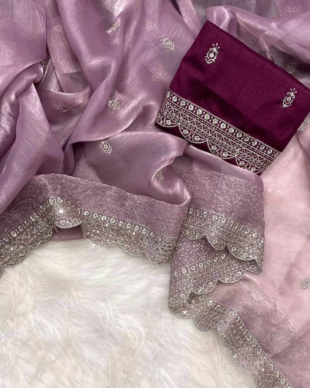 Burbarry Silk C Pallu Sequence Work Party Wear Saree