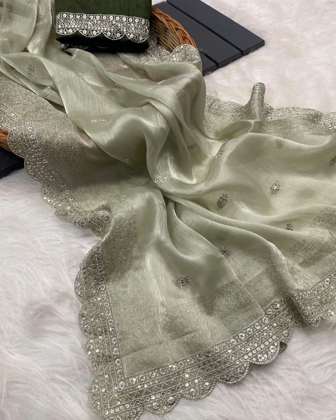 Burbarry Silk C Pallu Sequence Work Party Wear Saree