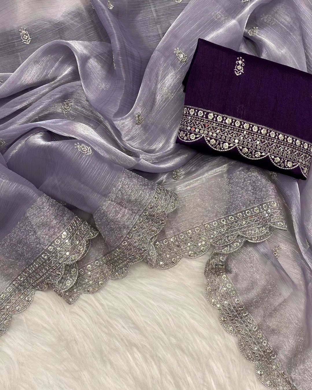 Burbarry Silk C Pallu Sequence Work Party Wear Saree