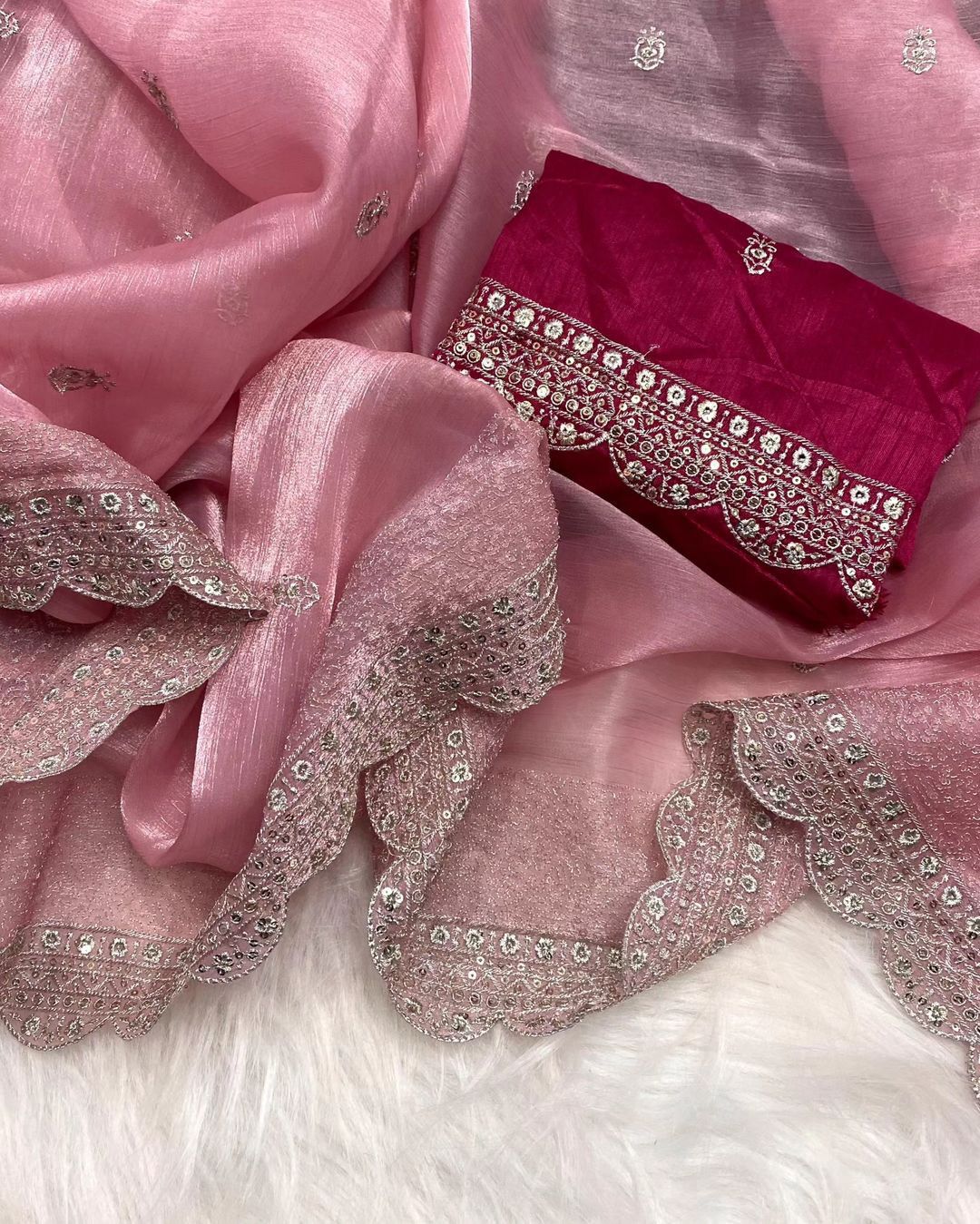 Burbarry Silk C Pallu Sequence Work Party Wear Saree