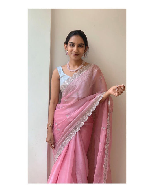 Burbarry Silk C Pallu Sequence Work Party Wear Saree