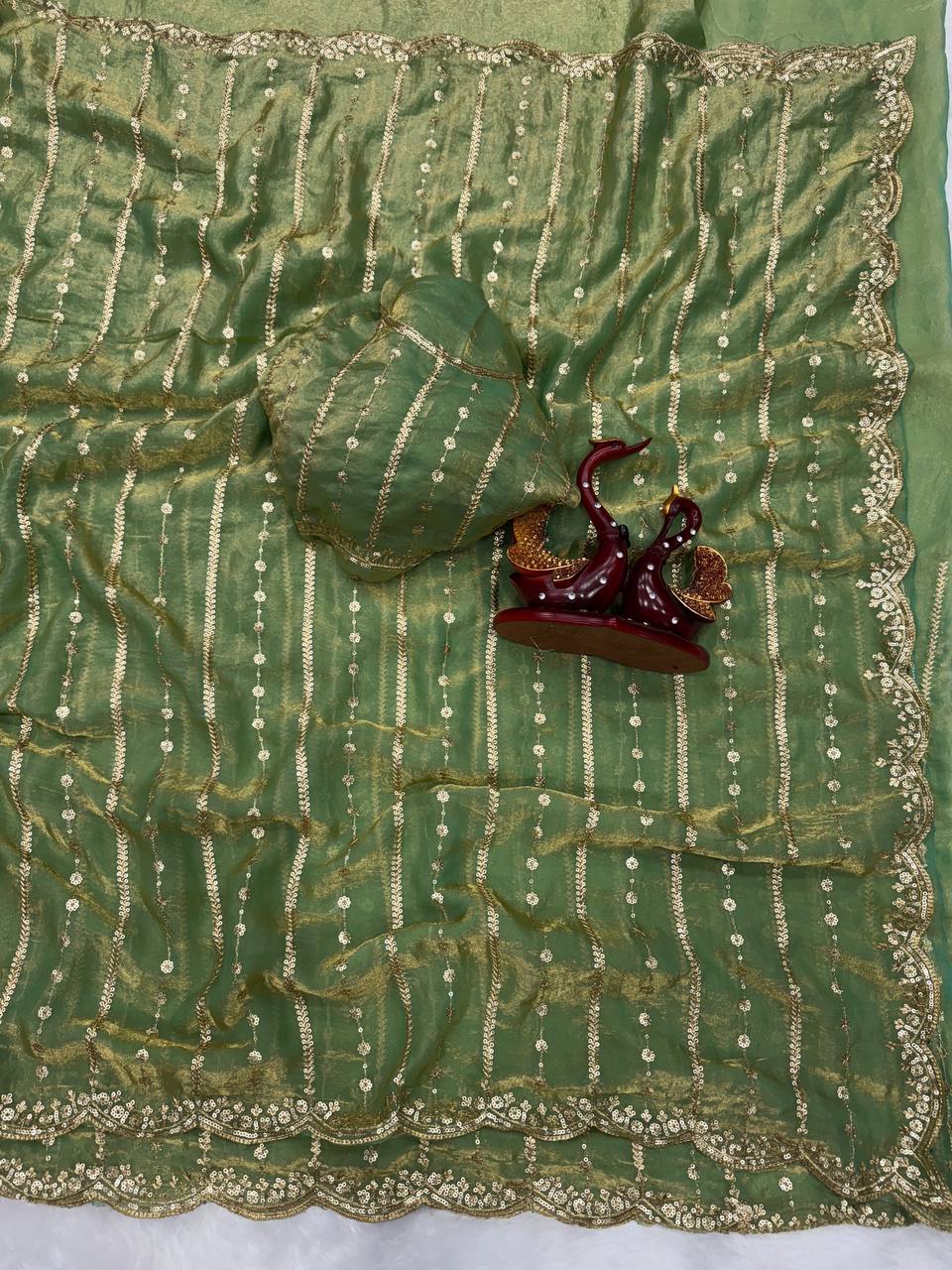 Wedding Wear Space Silk Sequence Work Saree Blouse